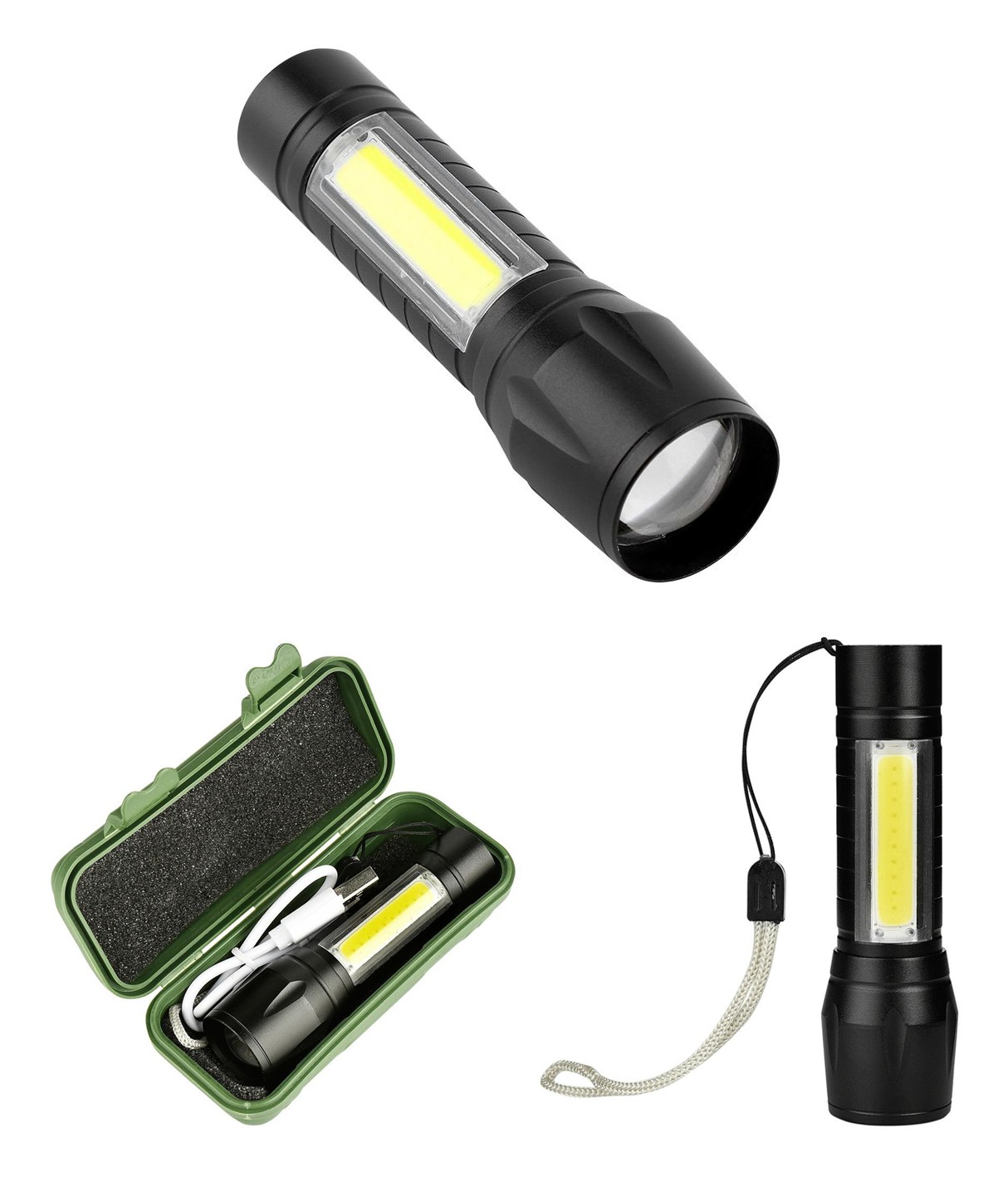 Фонарь светодиодный ручной аккумуляторный (1 LED+COB) с зумом и micro USBП